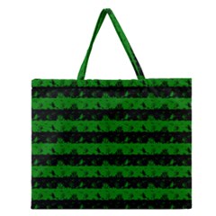 Alien Green And Black Halloween Nightmare Stripes  Zipper Large Tote Bag by PodArtist