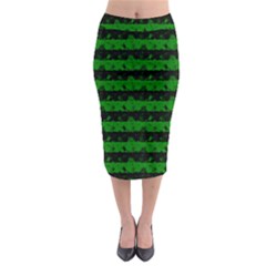 Alien Green And Black Halloween Nightmare Stripes  Midi Pencil Skirt by PodArtist
