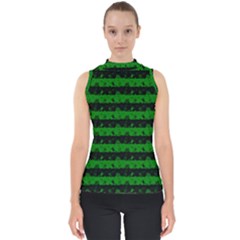 Alien Green And Black Halloween Nightmare Stripes  Mock Neck Shell Top by PodArtist