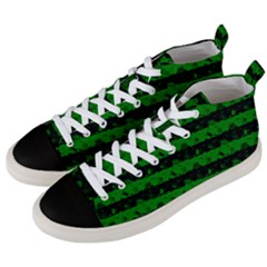 Alien Green And Black Halloween Nightmare Stripes  Men s Mid-top Canvas Sneakers by PodArtist