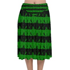 Alien Green And Black Halloween Nightmare Stripes  Velvet Flared Midi Skirt by PodArtist