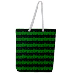 Alien Green And Black Halloween Nightmare Stripes  Full Print Rope Handle Tote (large) by PodArtist