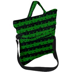 Alien Green And Black Halloween Nightmare Stripes  Fold Over Handle Tote Bag by PodArtist