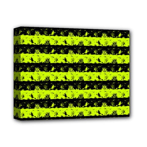 Slime Green And Black Halloween Nightmare Stripes  Deluxe Canvas 14  X 11  (stretched) by PodArtist