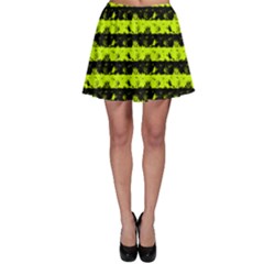 Slime Green And Black Halloween Nightmare Stripes  Skater Skirt by PodArtist