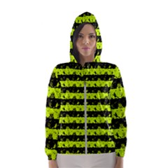 Slime Green And Black Halloween Nightmare Stripes  Hooded Windbreaker (women) by PodArtist