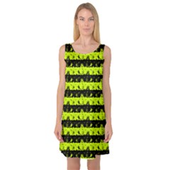 Slime Green And Black Halloween Nightmare Stripes  Sleeveless Satin Nightdress by PodArtist