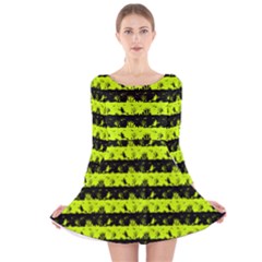 Slime Green And Black Halloween Nightmare Stripes  Long Sleeve Velvet Skater Dress by PodArtist