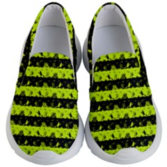 Slime Green And Black Halloween Nightmare Stripes  Kid s Lightweight Slip Ons by PodArtist