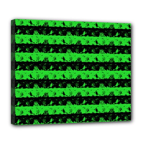 Monster Green And Black Halloween Nightmare Stripes  Deluxe Canvas 24  X 20  (stretched) by PodArtist
