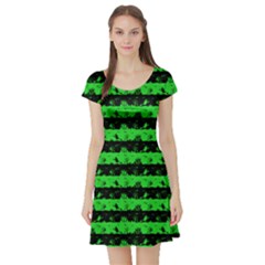 Monster Green And Black Halloween Nightmare Stripes  Short Sleeve Skater Dress by PodArtist