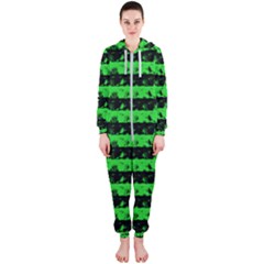 Monster Green And Black Halloween Nightmare Stripes  Hooded Jumpsuit (ladies)  by PodArtist