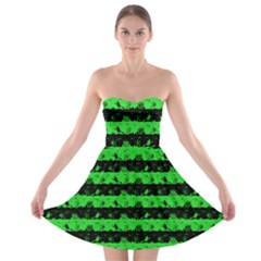 Monster Green And Black Halloween Nightmare Stripes  Strapless Bra Top Dress by PodArtist