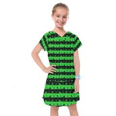 Monster Green And Black Halloween Nightmare Stripes  Kids  Drop Waist Dress by PodArtist