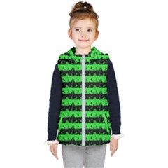 Monster Green And Black Halloween Nightmare Stripes  Kid s Hooded Puffer Vest by PodArtist