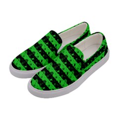 Monster Green And Black Halloween Nightmare Stripes  Women s Canvas Slip Ons by PodArtist