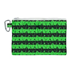 Monster Green And Black Halloween Nightmare Stripes  Canvas Cosmetic Bag (large) by PodArtist