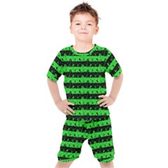 Monster Green And Black Halloween Nightmare Stripes  Kid s Set by PodArtist