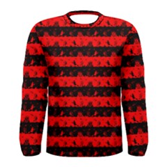 Red Devil And Black Halloween Nightmare Stripes  Men s Long Sleeve Tee by PodArtist