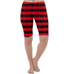 Red Devil And Black Halloween Nightmare Stripes  Cropped Leggings  by PodArtist