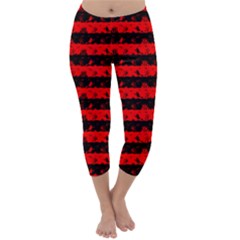 Red Devil And Black Halloween Nightmare Stripes  Capri Winter Leggings  by PodArtist