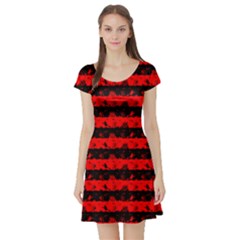 Red Devil And Black Halloween Nightmare Stripes  Short Sleeve Skater Dress by PodArtist