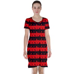 Red Devil And Black Halloween Nightmare Stripes  Short Sleeve Nightdress by PodArtist