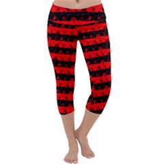 Red Devil And Black Halloween Nightmare Stripes  Capri Yoga Leggings by PodArtist