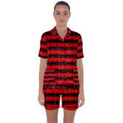 Red Devil And Black Halloween Nightmare Stripes  Satin Short Sleeve Pyjamas Set by PodArtist