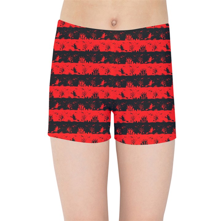 Red Devil and Black Halloween Nightmare Stripes  Kids Sports Shorts