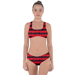 Red Devil And Black Halloween Nightmare Stripes  Criss Cross Bikini Set by PodArtist