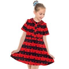 Red Devil And Black Halloween Nightmare Stripes  Kids  Short Sleeve Shirt Dress by PodArtist