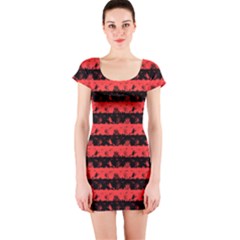 Donated Kidney Pink And Black Halloween Nightmare Stripes  Short Sleeve Bodycon Dress by PodArtist