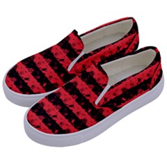 Donated Kidney Pink And Black Halloween Nightmare Stripes  Kids  Canvas Slip Ons by PodArtist