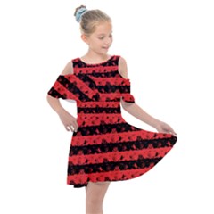 Donated Kidney Pink And Black Halloween Nightmare Stripes  Kids  Shoulder Cutout Chiffon Dress by PodArtist