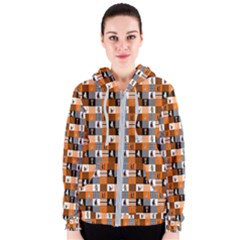 Witches, Monsters And Ghosts Halloween Orange And Black Patchwork Quilt Squares Women s Zipper Hoodie by PodArtist