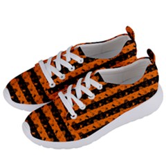 Dark Pumpkin Orange And Black Halloween Nightmare Stripes  Women s Lightweight Sports Shoes by PodArtist