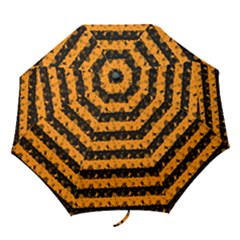 Pale Pumpkin Orange And Black Halloween Nightmare Stripes  Folding Umbrellas by PodArtist