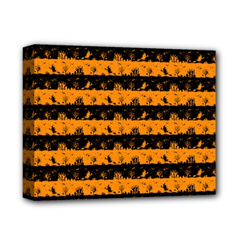 Pale Pumpkin Orange And Black Halloween Nightmare Stripes  Deluxe Canvas 14  X 11  (stretched) by PodArtist