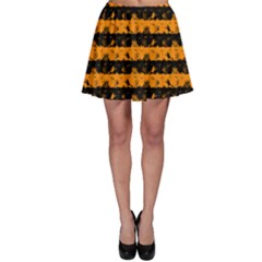 Pale Pumpkin Orange And Black Halloween Nightmare Stripes  Skater Skirt by PodArtist