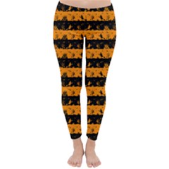 Pale Pumpkin Orange And Black Halloween Nightmare Stripes  Classic Winter Leggings by PodArtist