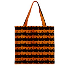 Pale Pumpkin Orange And Black Halloween Nightmare Stripes  Zipper Grocery Tote Bag by PodArtist