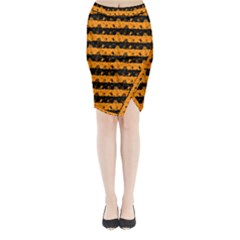 Pale Pumpkin Orange And Black Halloween Nightmare Stripes  Midi Wrap Pencil Skirt by PodArtist