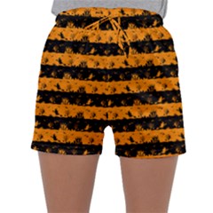 Pale Pumpkin Orange And Black Halloween Nightmare Stripes  Sleepwear Shorts by PodArtist