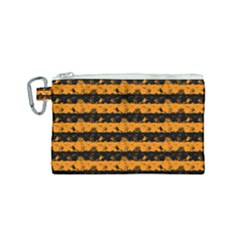 Pale Pumpkin Orange And Black Halloween Nightmare Stripes  Canvas Cosmetic Bag (small) by PodArtist