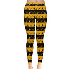 Pale Pumpkin Orange And Black Halloween Nightmare Stripes  Inside Out Leggings by PodArtist