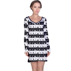 Black And White Halloween Nightmare Stripes Long Sleeve Nightdress by PodArtist