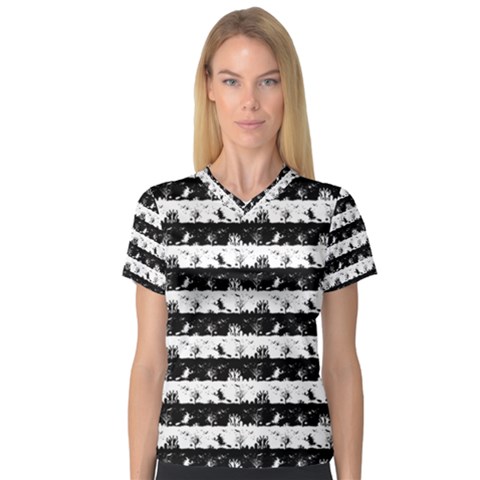 Black And White Halloween Nightmare Stripes V-neck Sport Mesh Tee by PodArtist