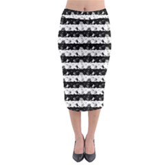 Black And White Halloween Nightmare Stripes Midi Pencil Skirt by PodArtist