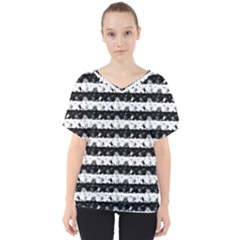 Black And White Halloween Nightmare Stripes V-neck Dolman Drape Top